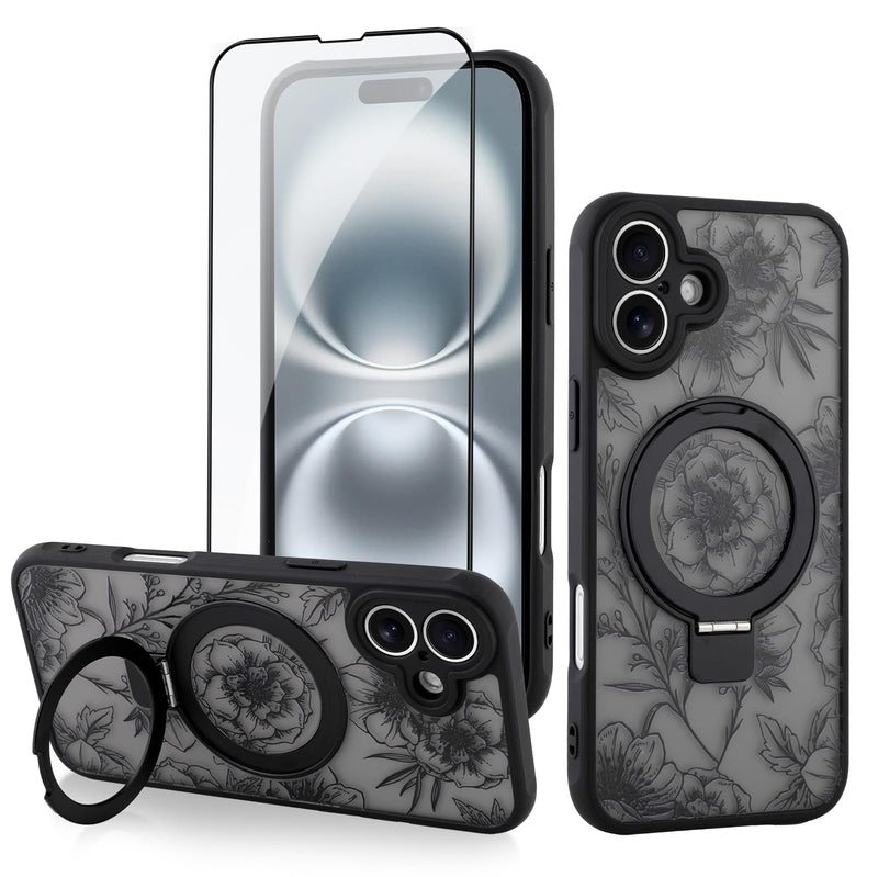 MagnaRing Floral iPhone 16 Case with Kickstand