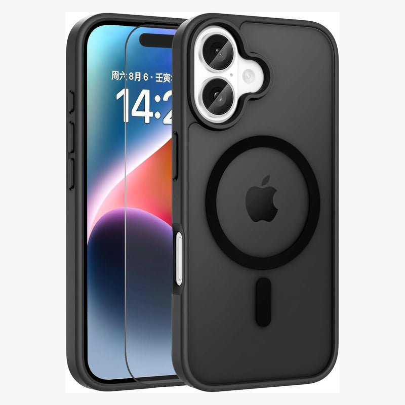 Aircawin iPhone 16 Military Magnetic Case with Screen Protector - Black